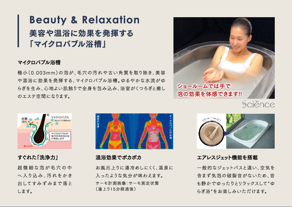 Beauty & Relaxation　美容や温浴に効果を発揮する「マイクロバブル浴槽」